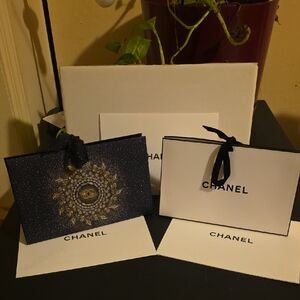 Chanel Boxes  Midnight Blue with Gold Details @ Black @ White Box Set . New !